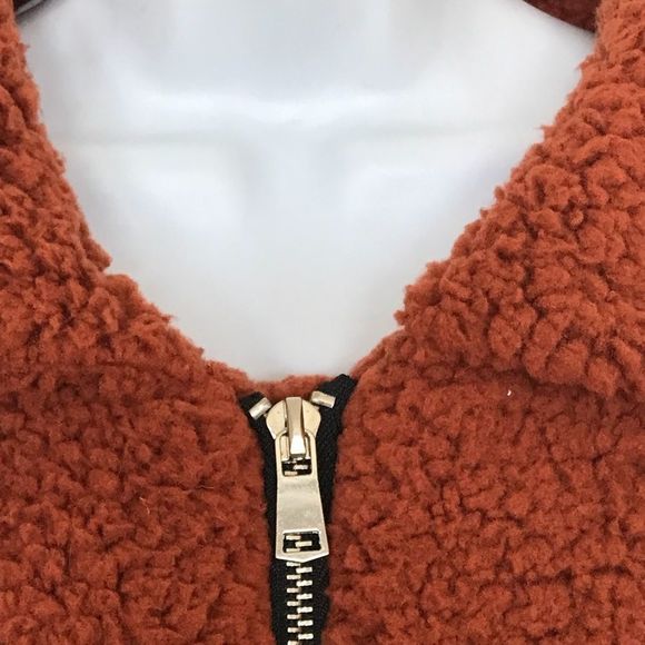 Zaful Women Solid Rust Zip Up Drop Shoulder  Oversized Teddy Cozy Sweate… - Picture 9 of 16